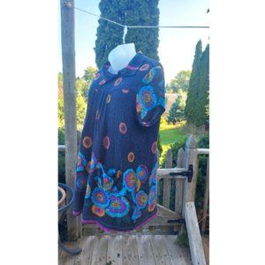 Joe Browns Plus Size 28 Blue Dress - Collared, Midi and Floral with Pockets